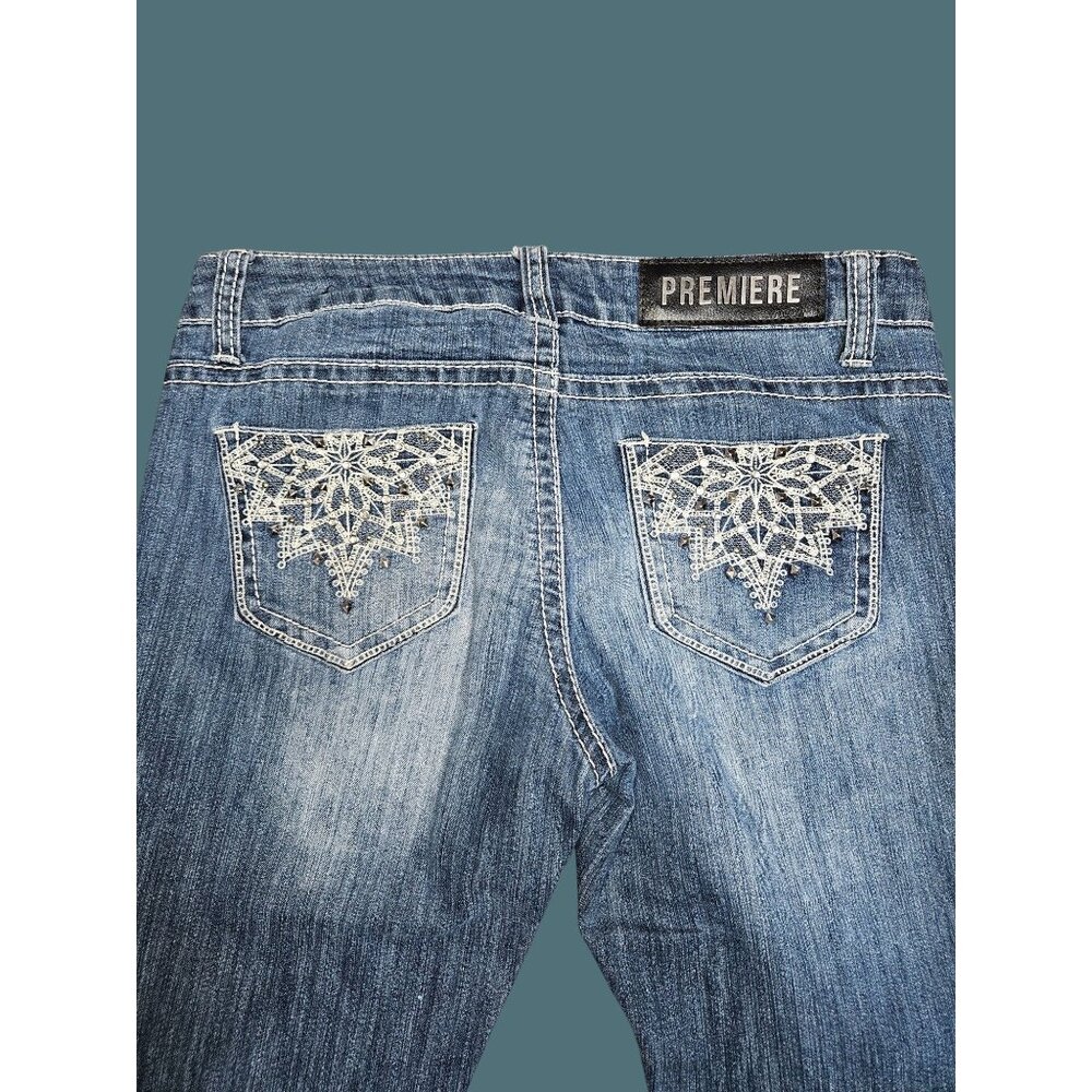 Premiere by Rue 21 Low Rise Skinny Bling Pockets White Stitching Jeans Size 5/6R